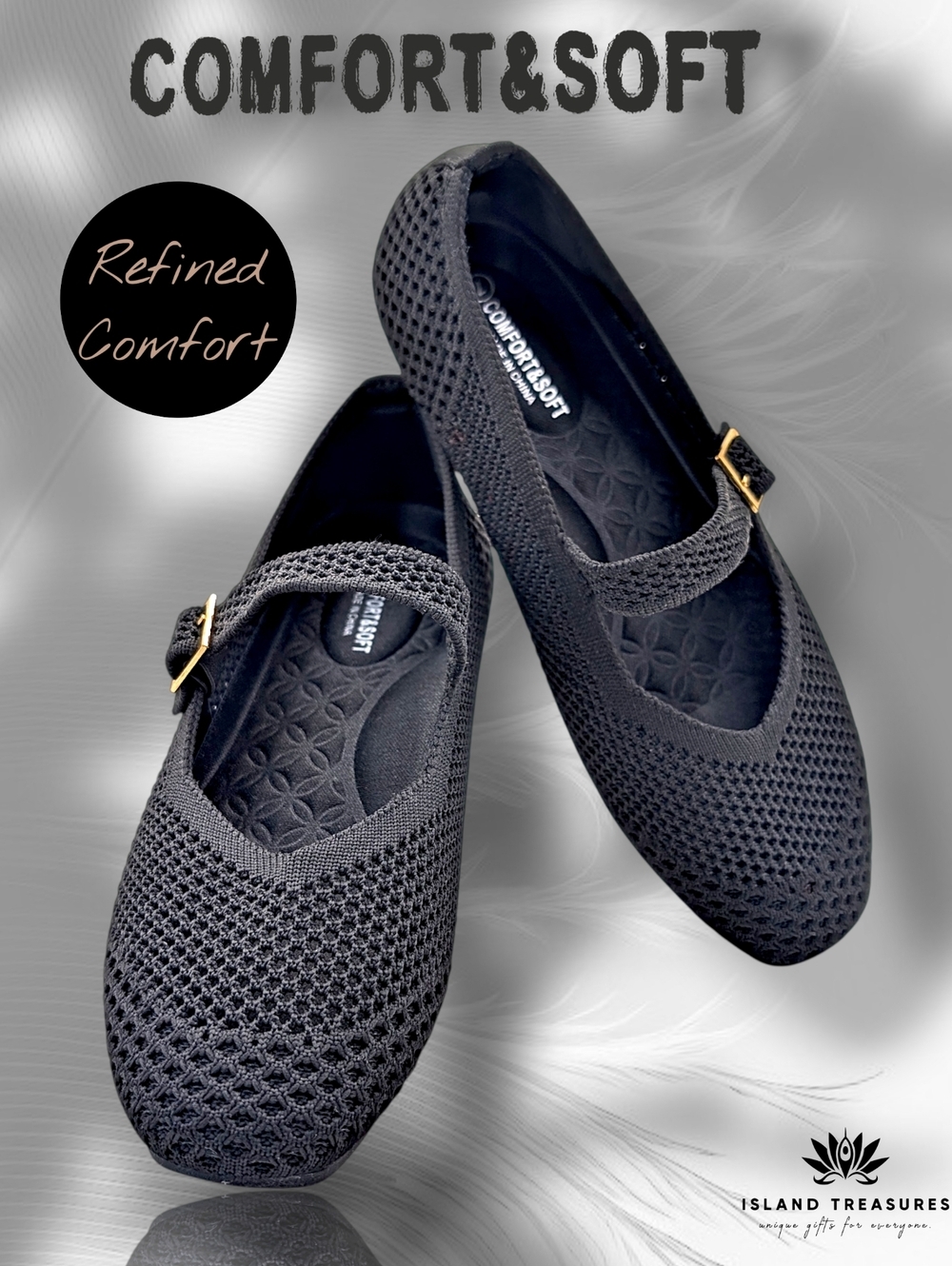 Comfort&Soft Women Sz 7 Breathable Open Weave Mesh Ballet Flats Soft Gold Buckle